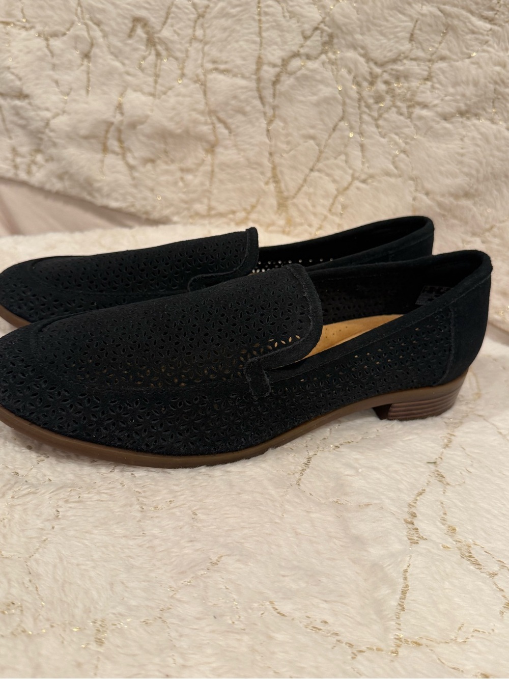 Clarks Trish Cove Women's Size 11 M Black Suede
Perforated Loafers Slip On Shoes